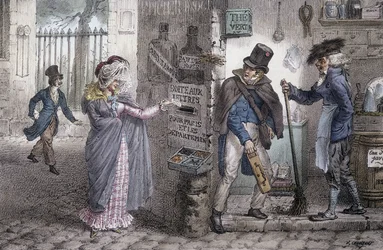 De brievenbus - Lithografie van Marlet, eind 19e eeuw