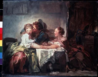 ‘De verloren inzet of de gewonnen kus’ (De gevangen kus), 1732-1806, 47 x 60 cm, Hermitage, Sint-Petersburg