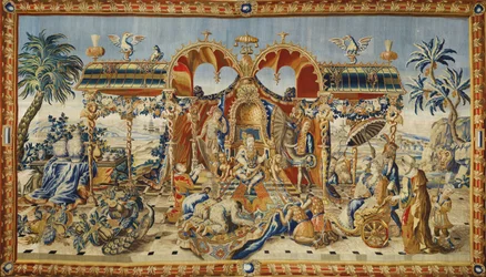 De audiëntie van de Chinese keizer. Wandtapijt van Jean II Barraband (actief in de 18e eeuw), wol, zijde en goud- en zilverdraad, circa 1715.
