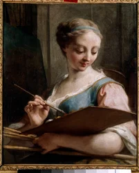 Allegorie van schilderkunst Een jonge vrouw met een palet