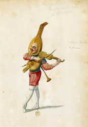 Kostuumschets door Jean Berain de Oudere voor Le feste di Amore e di Bacco, ballet door Jean-Baptiste Lully, uitgevoerd in het Palais-Royal in Parijs, 15 november