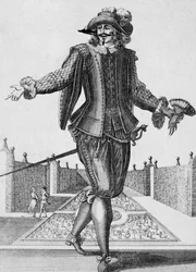 Serieuze acteur, toneelkostuum, gravure door Jean Berain de Oudere (1637-1711), Frankrijk