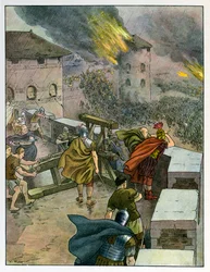 De geschiedenis van de Elzas, verteld aan kinderen; einde van de Romeinse overheersing, de Romeinen verdedigen de steden tegen Frankische indringers