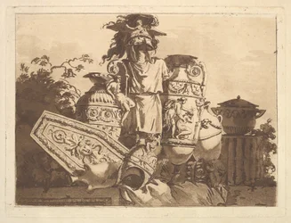 Compositie met antiquiteiten, uit Recueil de Compositions par Lagrenée Le Jeune Colle..., 1782-84