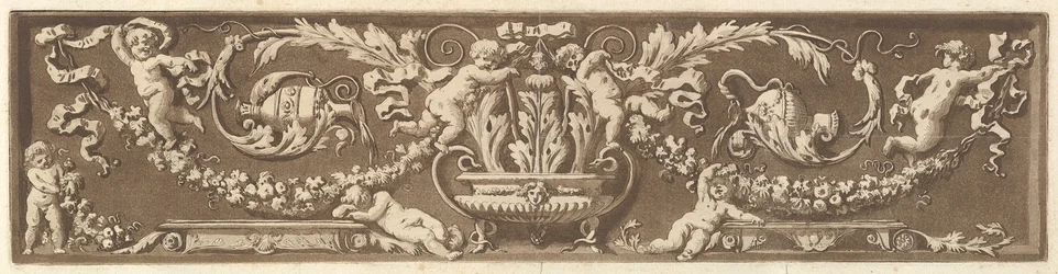 Ornamentale fries met putti, acanthusbladeren en fruitguirlandes, uit Recueil de Diff..., 1784