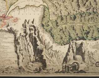 Nova Helvetiae tabula geographica illustrissimis et potentissimis cantonibus et rebuspublicis reformatae religionis Tigurinae, Bernensi, Glaronensi, Basiliensi, Scaphusianae, Abbatis Cellanae, detail, c.1712