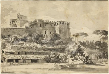 Uitzicht op een Italiaanse Villa en Tuinen (het Belvedere van het Vaticaan)