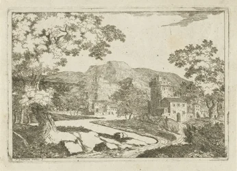 Rivierlandschap met huizen en torens