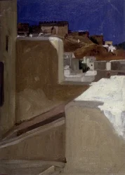Uitzicht op de kasbah vanaf mijn terras door Lecomte du Nouy, Tanger