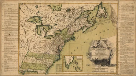 Kaart van de Verenigde Staten van Amerika volgens het Vredesverdrag van 1783.