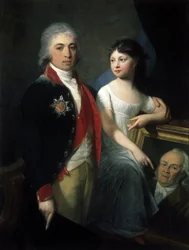 Portret van de schrijver en staatsman Ivan Matvejevitch Muravyov Apostol (1765-1851) met zijn dochter