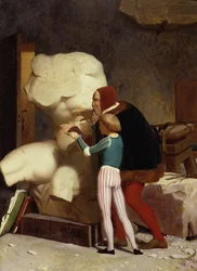 Michelangelo (1475-1564) toont een leerling de Belvedère-torso, 1849