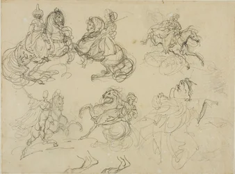 Schetsen van Oosterse ruiters