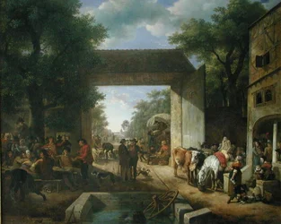 Een Markt bij de Poorten van een Herberg