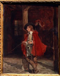 Zwaardvechter in een rode mantel
