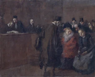 De rechtszaal scène de tribunal, 1910