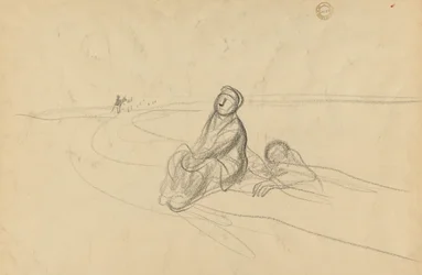 Twee figuren op een weg (verso)