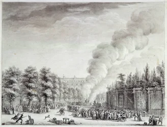 Franse Revolutie: Model van de paus verbrandt in het Palais-Royal, 6 april