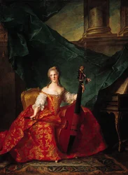 Madame Henriette de France (1727-52) in hofkostuum spelend op een basviool, 1754