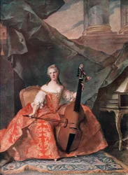 Madame Henriette de France in hofkostuum speelt een basviool, 1754
