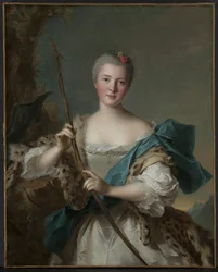 Portret van een vrouw als Diana, 1752