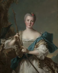 Portret van een vrouw als Diana, 1752