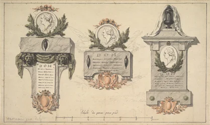 Drie ontwerpen voor een grafmonument of epitaaf, ca. 1770-90