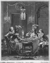 Het Gourmet Diner, gegraveerd door Isidore Stanislas Helman (1743-1809) 1781