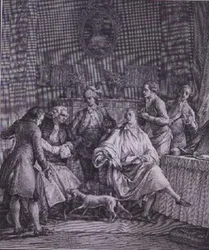 De kleedkamer van de heer, gegraveerd door P.A. Martini (1739-97)