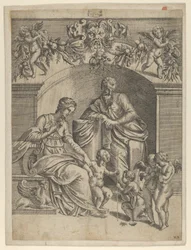 De Maagd met het Kind Jezus aanbeden door St. John