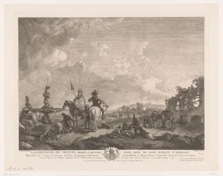 Landschap met figuren bij een fontein