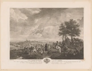 Landschap met paardenhandelaren op een markt
