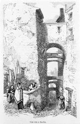 Een straat in Bastia. Corsica. Gravure door Laurens.