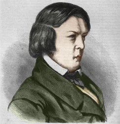Robert Schumann Duitse componist. Tekening door J.B. Laurens.