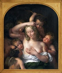 Nimf en Liefde. Schilderij door Jean Pierre Granger (1779-1840), olieverf op hout, 96.5 x82 cm