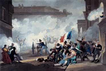 Revolutie van 1830: Een student van de Ecole Polytechnique greep een stuk kanon tijdens de verovering van het Palais-Royal op 28 juli