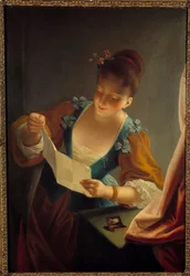 Jonge vrouw die een brief leest van Jean Raoux (1677-1734), 18e eeuw