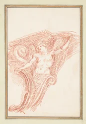 Hoekdetail met gedeeltelijk naakte mannelijke figuur