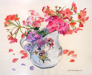 Lentebloesems in Limoges Du Barry Creamer (aquarel  inkt op papier)