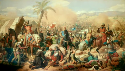 Eerste kruistocht: Slag bij Ascalon 12/08/1099, overwinning van Godefroy de Bouillon