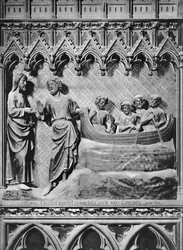 Kathedraal, interieur, koorscherm, Jezus Christus verschijnt op het Meer van Tiberias, de wonderbaarlijke visvangst, ca. 1340-51