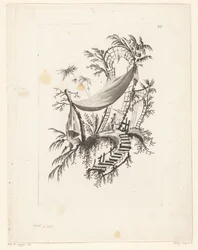 Figuur met parasol onder tent