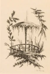 Chinese fontein in een landschap