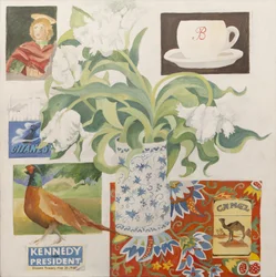 Ephemera, waaronder koffiekopjes, sigarettenpakjes; ansichtkaart en tulpen