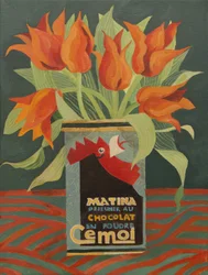 Rode tulpen in oude koffiekan (acryl)