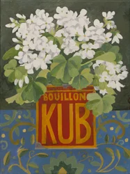 Witte geraniums in oud voorraadblik (acryl)