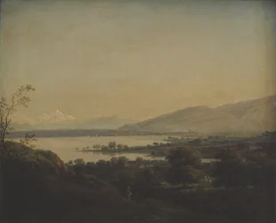 Uitzicht over het Meer van Genève naar de Mont Blanc en Genève
