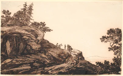 Berglandschap met Mensen en Ezels op een Weg