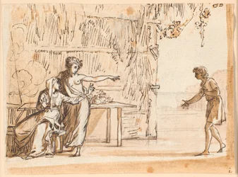 Een scène uit Salomon Gessners idylle "Le premier navigateur"