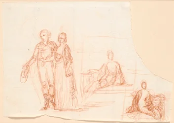 Compositie schets voor het Ryberg familieportret; rechts schets voor een zittende vrouwenfiguur